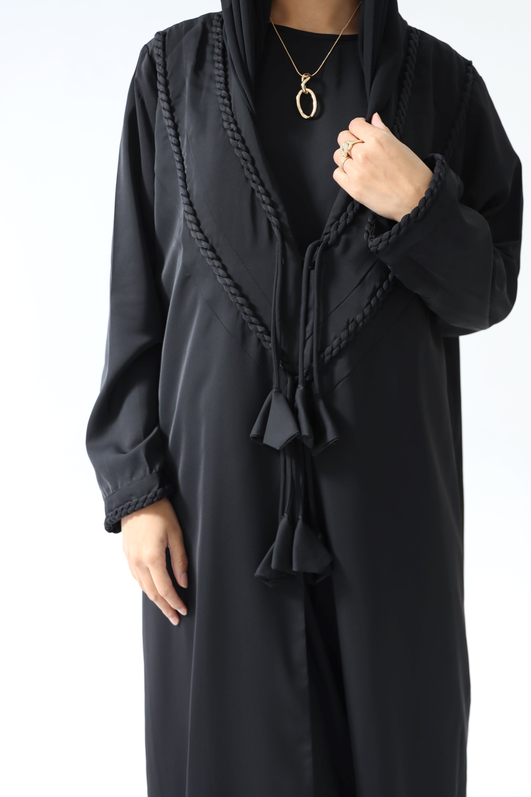 Braided 3 Piece Abaya Set (Mocha & Black)