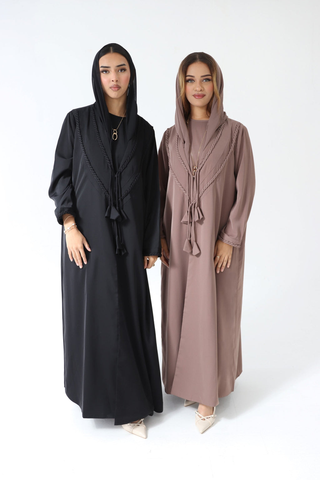 Braided 3 Piece Abaya Set (Mocha & Black)