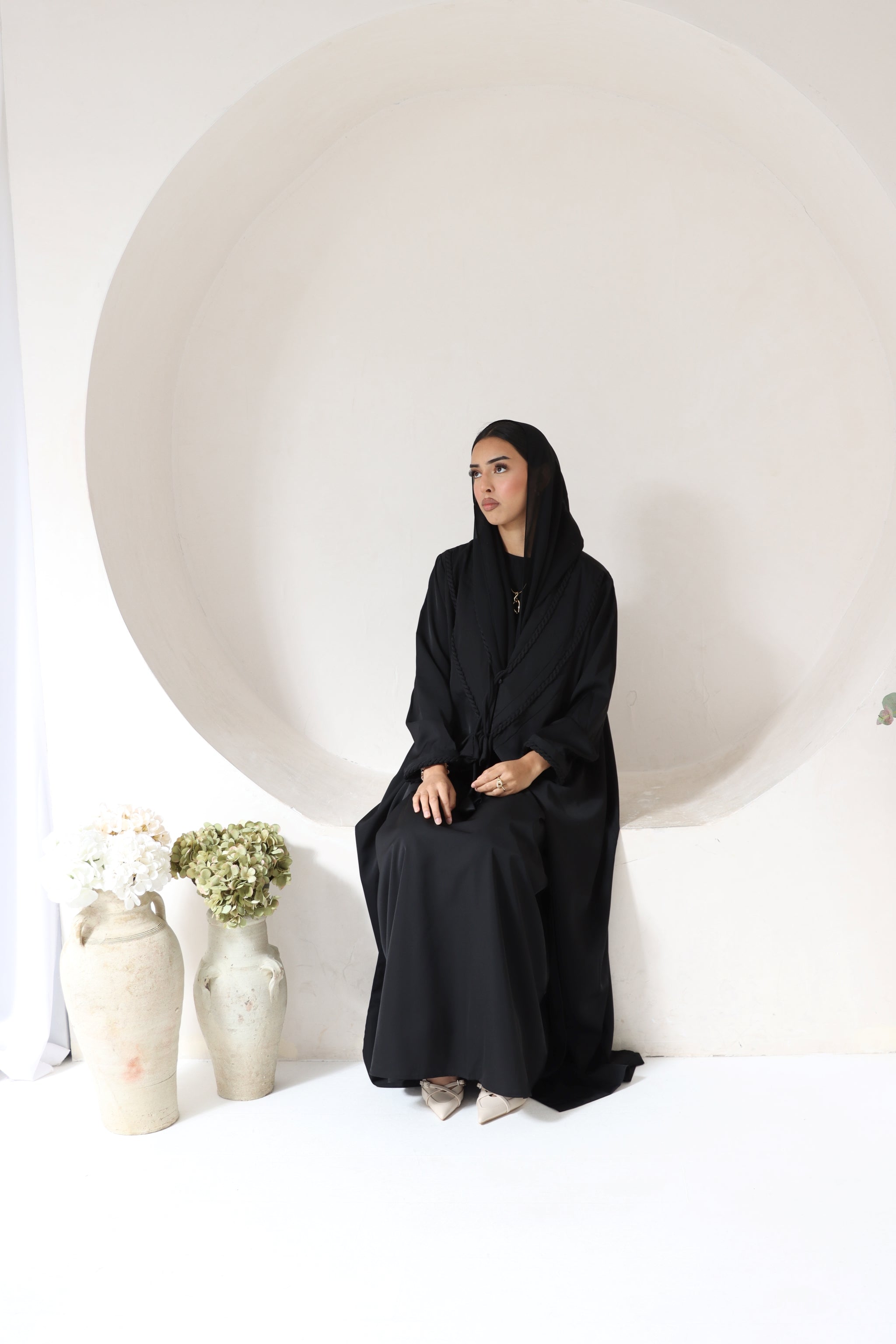 Braided 3 Piece Abaya Set (Mocha & Black)