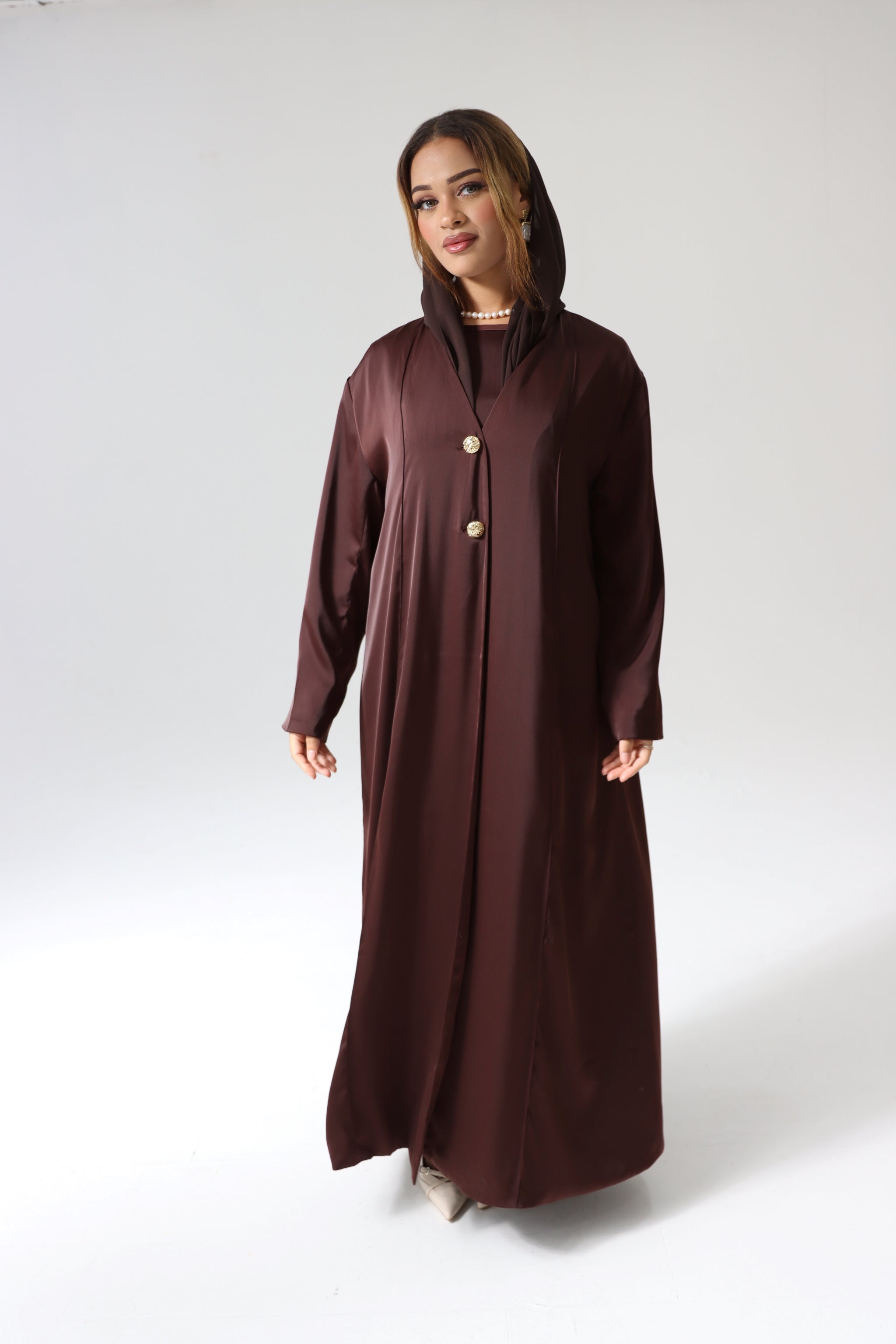 Luxury Silky Coco Brown 3 Piece Abaya Set