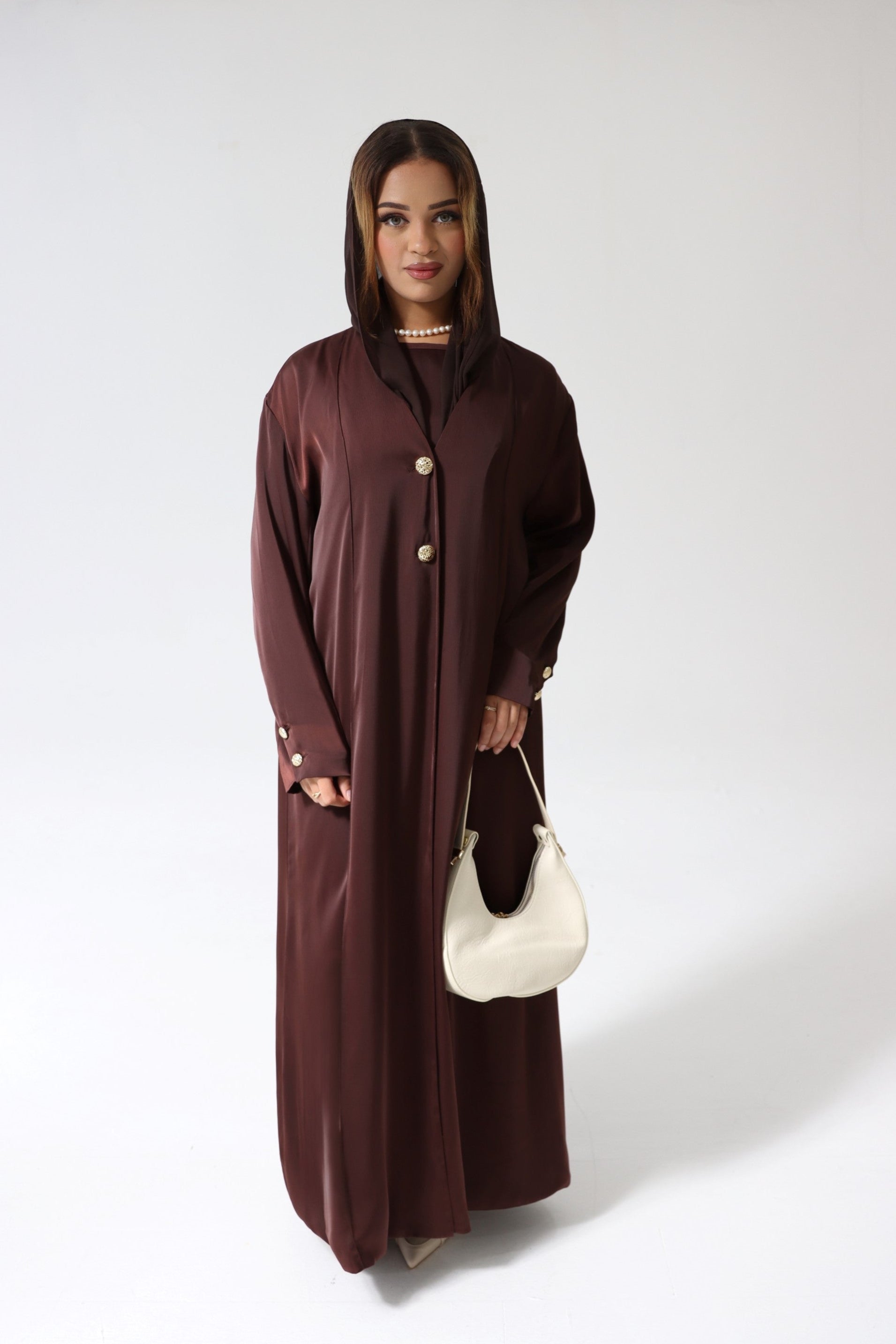 Luxury Silky Coco Brown 3 Piece Abaya Set