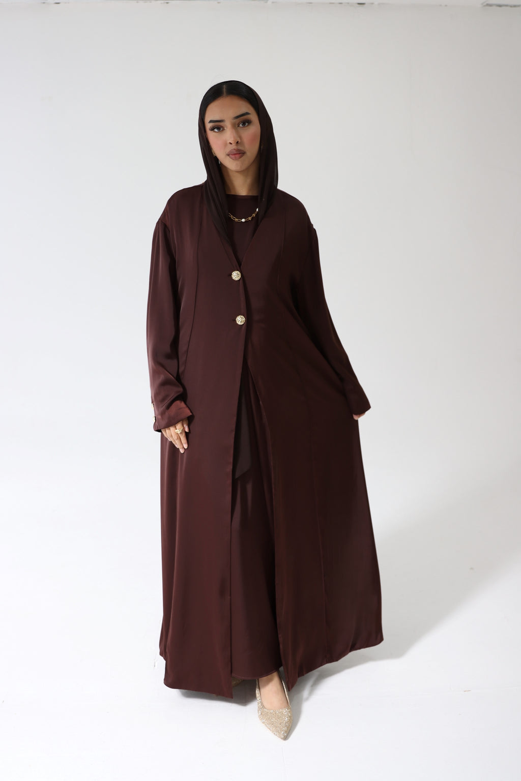 Luxury Silky Coco Brown 3 Piece Abaya Set
