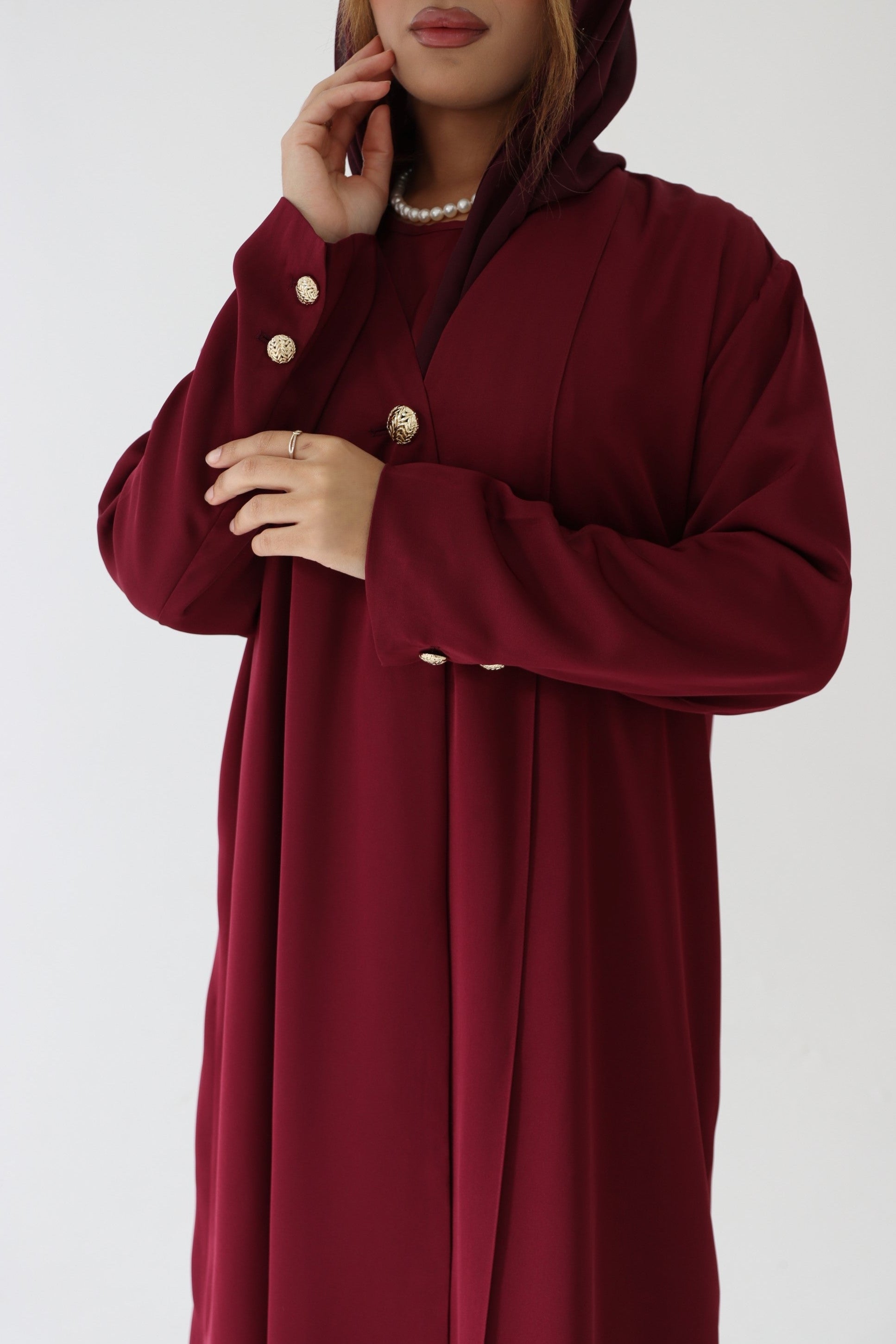 Luxury Maroon 3 Piece Abaya Set