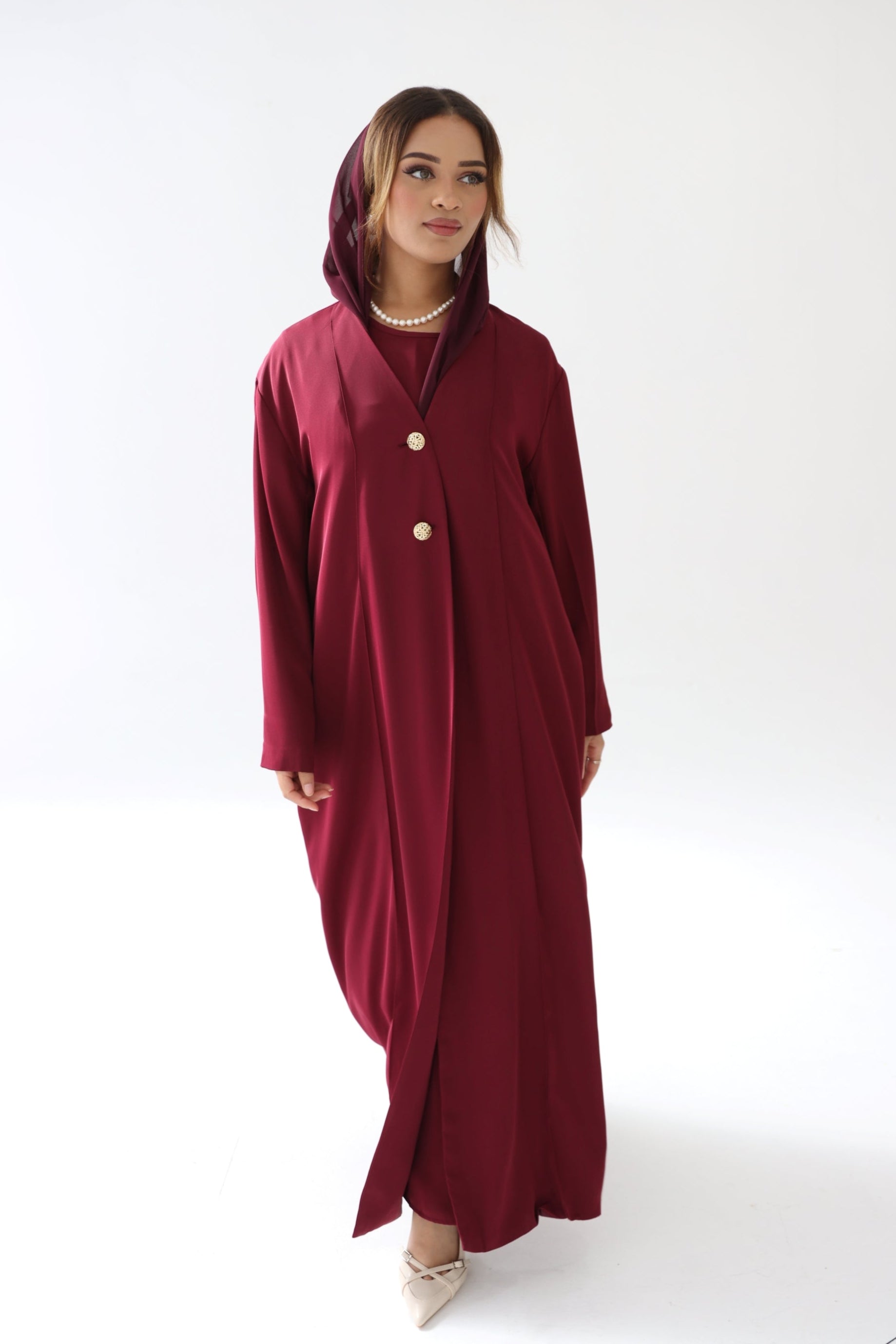 Luxury Maroon 3 Piece Abaya Set
