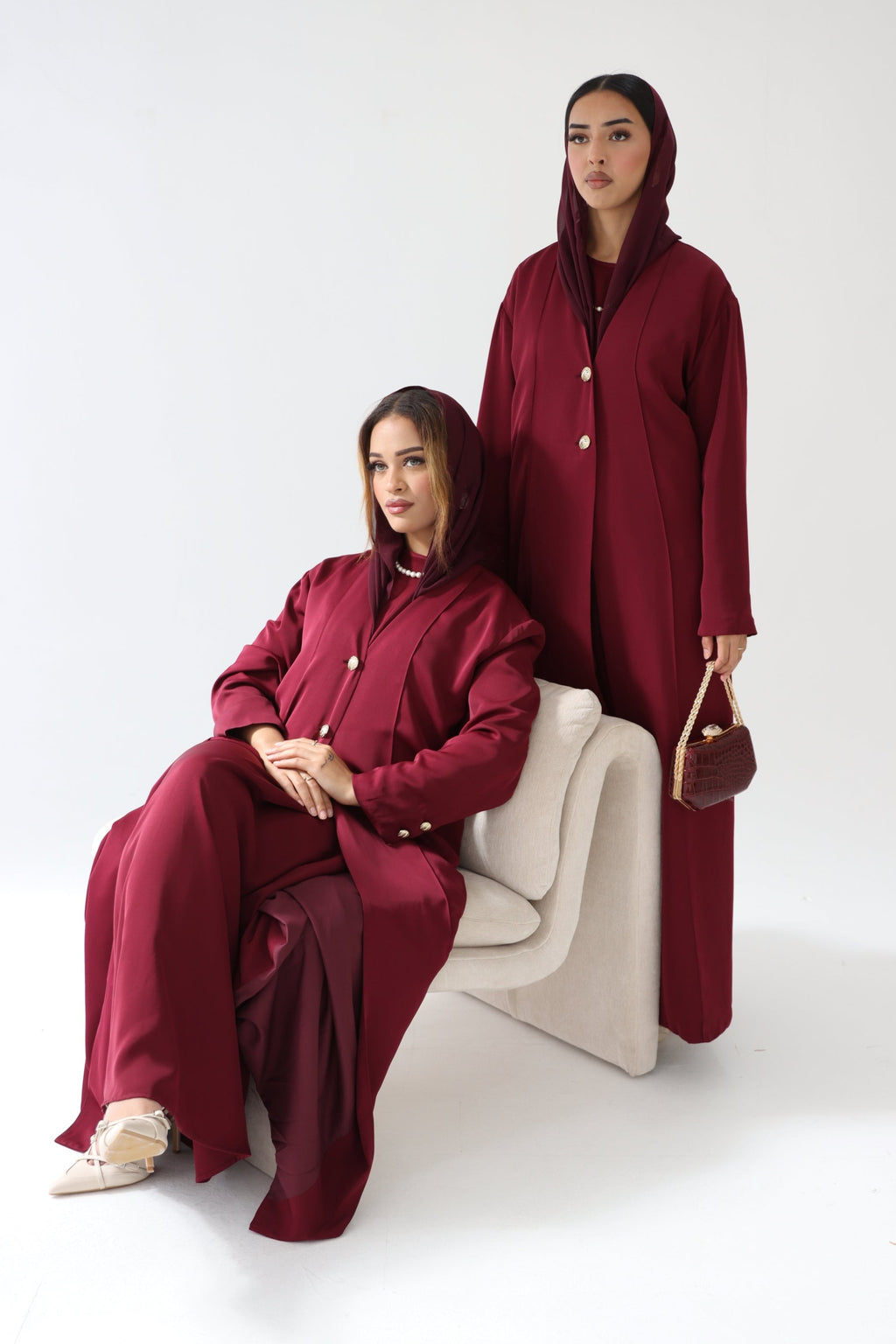 Luxury Maroon 3 Piece Abaya Set